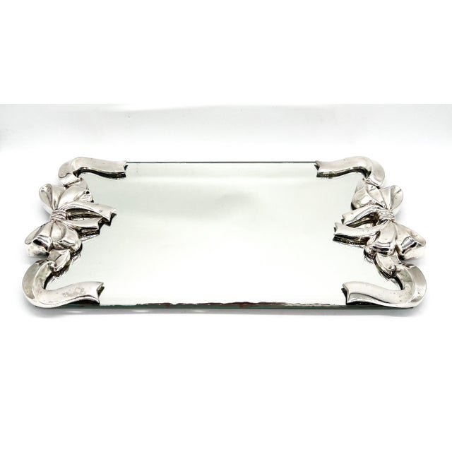 Godinger 1980s Godinger Silver-Plated Bow & Ribbon Mirrored Vanity Tray — Hollywood Regency / Traditional / Shabby Chic For Sale - Image 4 of 18