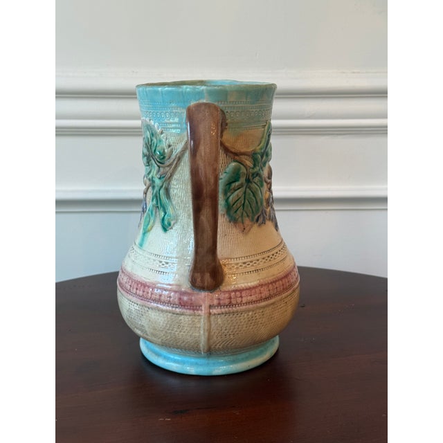 Early 20th Century Antique Majolica Floral Pitcher For Sale - Image 5 of 9