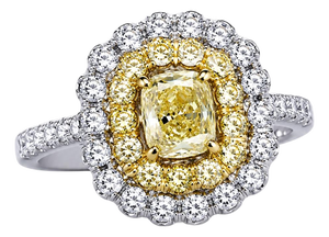 Mid 20th Century 18k White Gold Fancy Color Yellow Diamond Filigree Engagement Ring, Size 6.75