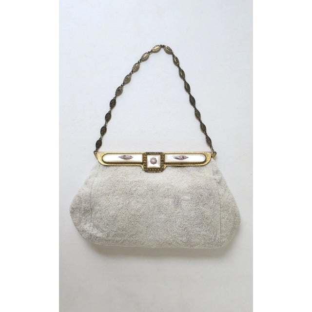 Vintage White Beaded Handbag With Pastel Enamel, Circa Mid-20th Century, Europe For Sale In New York - Image 6 of 17