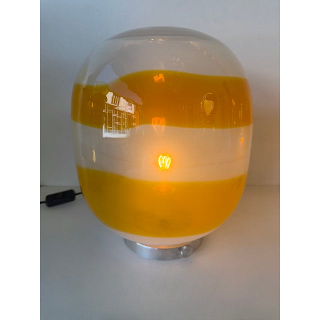 Orange Pair of Murano Glass Orange White Smoke Saturn Lamps. Italy, 1970s For Sale - Image 8 of 13