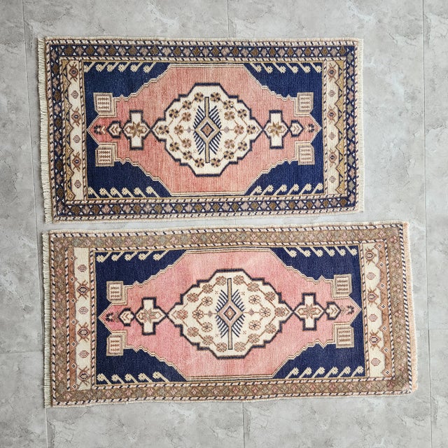 Traditional Handwoven Turkish Oushak Wool Bath Mats - a Pair 1'10'' X 3'7'' - 1'9'' X 3'1'' 21.6'' x 43.3'' - 21.3'' x...