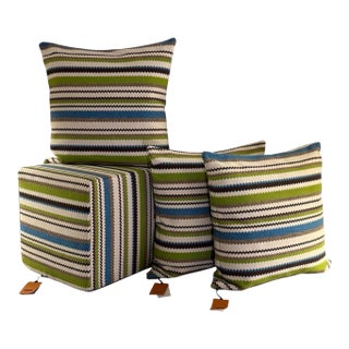 Missoni Home Zig Zag Striped Pillows and Cube Ottoman Pouf – Set of Four For Sale