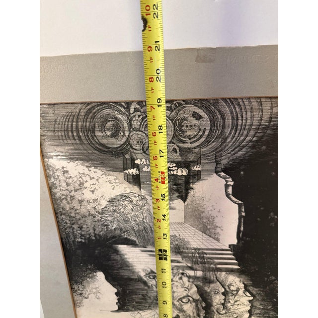 Original Pencil Signed Surrealist Etching on Paper, Dreamlike Symbolist Composition, Mid-20th Century For Sale - Image 4 of 18