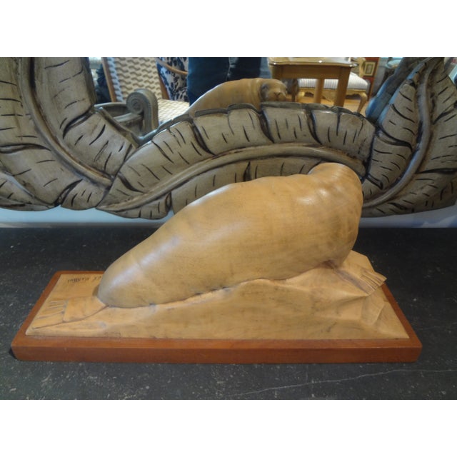 Brown French Art Deco Carved Wood Walrus Sculpture, Signed Martini For Sale - Image 8 of 11