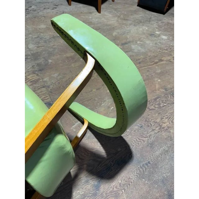 Wood Mid 20th Century Iconic Style Tub Green Vinyl Faux Leather Chair For Sale - Image 7 of 15