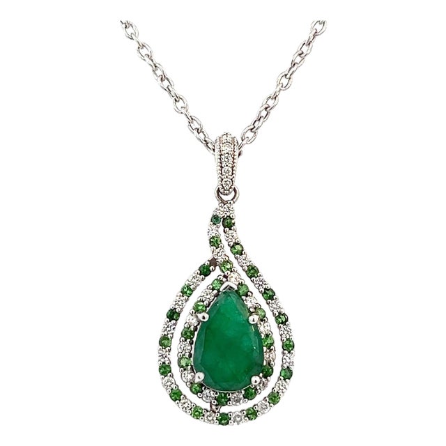 Natural Emerald Diamond Necklace 18" 14k Gold 5.6 TCW Certified For Sale