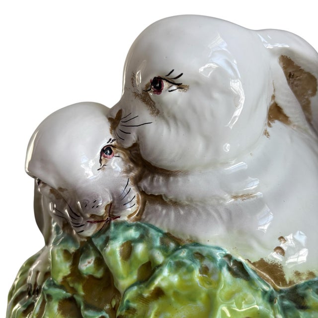 Ceramic Vintage Majolica Large Rabbit Green Cabbage Italian Tureen For Sale - Image 7 of 9