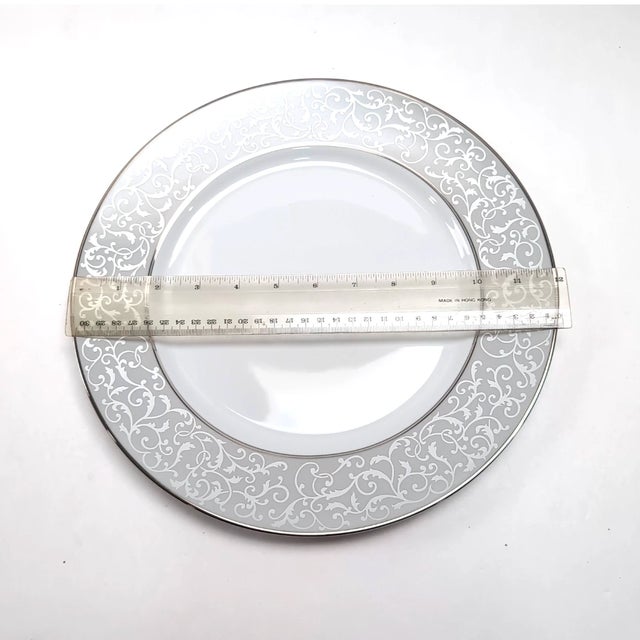 Ceramic Mikasa Platinum Parchment Round Buffet Platter Chop Plate 12" Scroll New NWT For Sale - Image 7 of 8