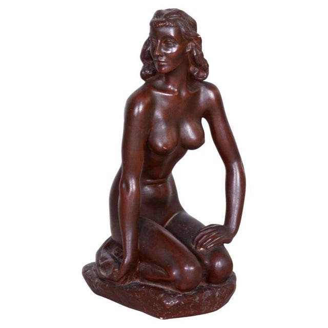 Art Deco Sclpture of Nude Woman, by J. Lankáš, Ceramics, Czech, 1930s For Sale - Image 9 of 9