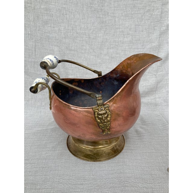 Mid 20th Century Copper Brass Coal Scuttle Ash Bin With Delft Handles Holland For Sale - Image 12 of 12