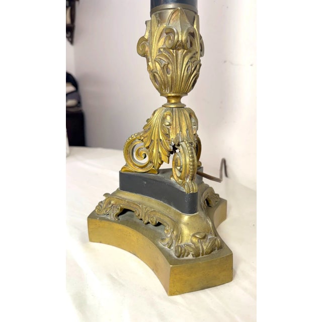 19th Century Large Antique 1800's Ornate Gilt Bronze Marble Candle Holder Electric Table Lamp For Sale - Image 5 of 12