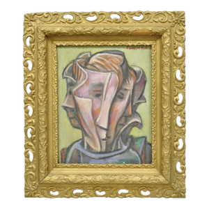Vintage Samuel Heller "Face in Motion" Picasso Style Oil on Canvas Painting