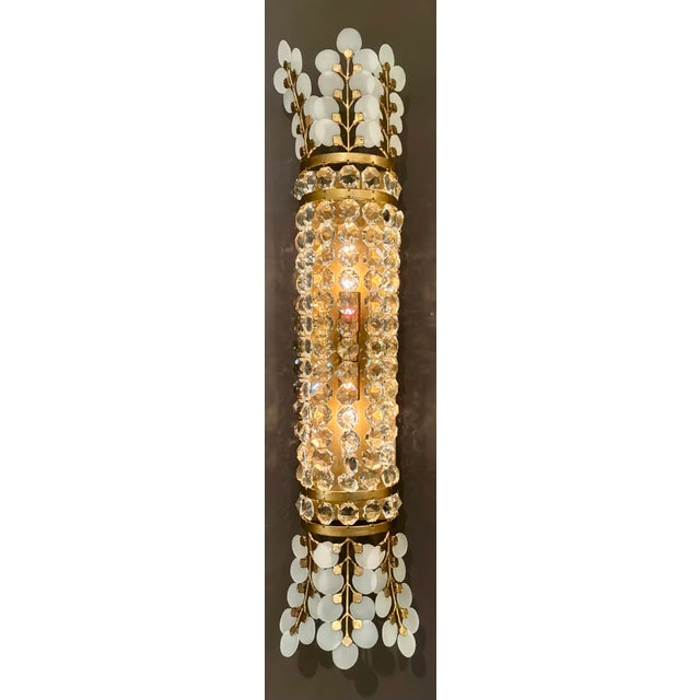 Modern Currey and Company Modern Crystal and Brass Bradshaw Wall Sconces Pair For Sale - Image 3 of 6