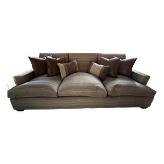 Custom Upholstered Sofa With Decorative Cushions For Sale
