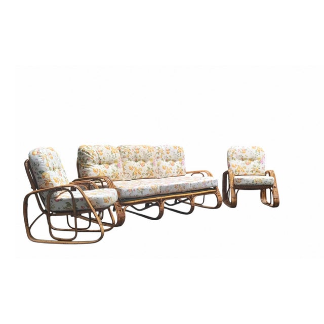 Small Rattan and Curved Bamboo Sofa and Armchairs from Dal Vera, Italy, 1960s, Set of 3 For Sale - Image 6 of 11