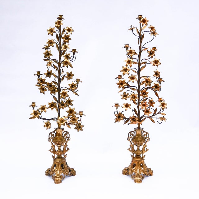 Large Gilded Metal Church Candelabras, 19th Century, Set of 2 For Sale - Image 14 of 14