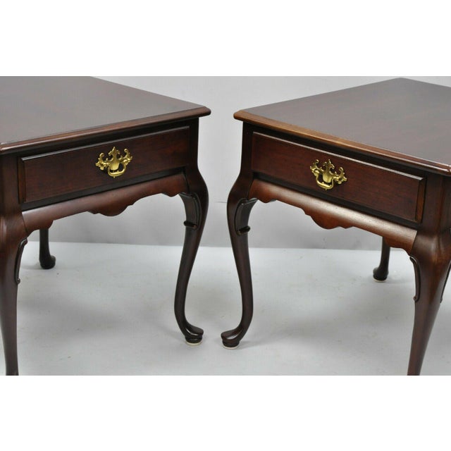 20th Century Queen Anne Cherry Wood 1 Drawer Rectangle End Tables a