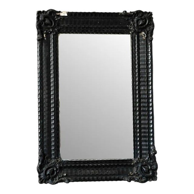 Patinated Mirror with Black Frame, 1920s For Sale