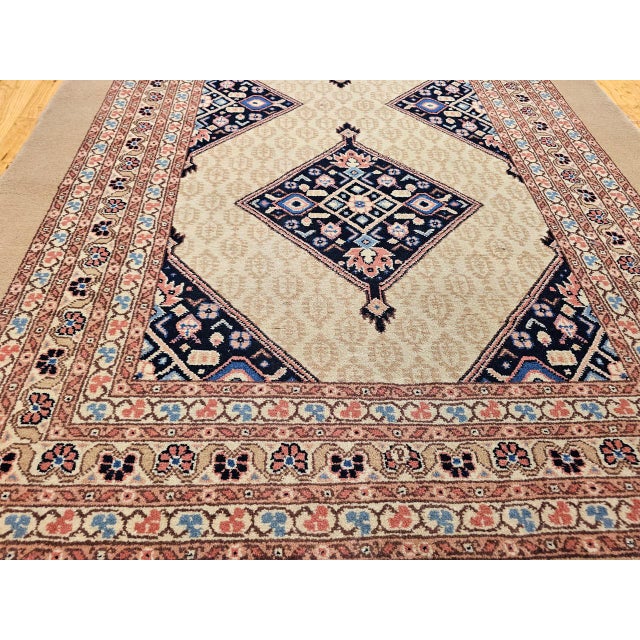 Vintage Malayer Gallery Rug, Hand-Knotted Wool, Geometric Pattern, 5x10, Camehair & Navy For Sale - Image 9 of 13