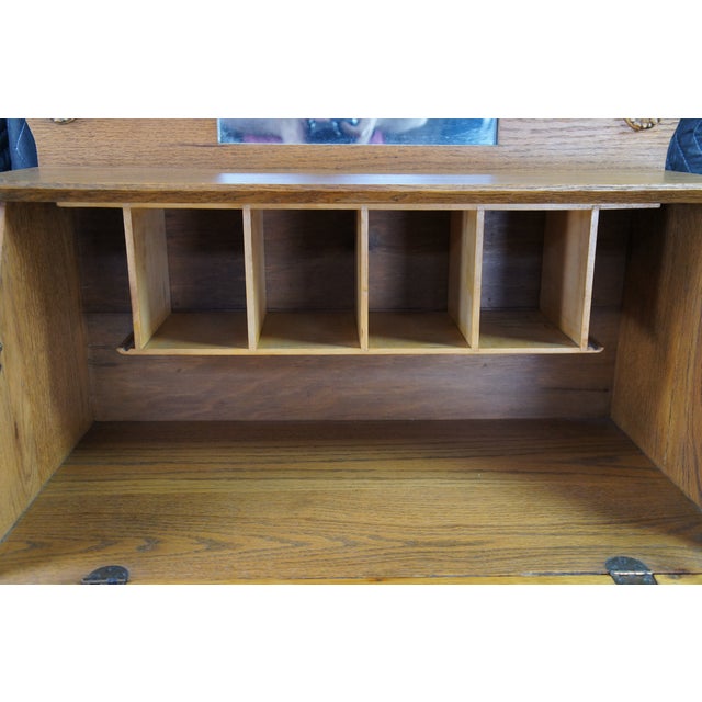Antique Victorian Petite Oak Mirrored Slant Top Secretary Ladies Writing Desk For Sale - Image 4 of 14