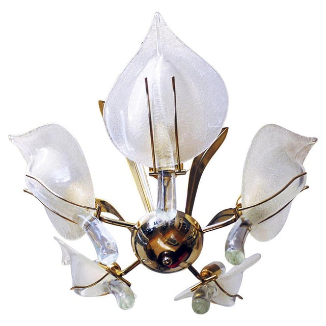 Mid-Century Italian Murano Leaf Chandelier Glass & Brass by Archimede Seguso, 1960s For Sale - Image 6 of 11