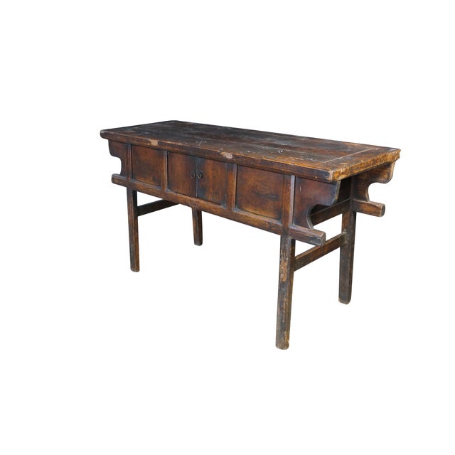 Chinese Antique Early 20th C. Chinese Dongbei Elm Altar Table Console Cabinet Sideboard For Sale - Image 3 of 18