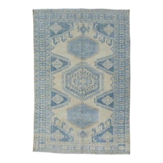 Blue & Cream Oriental Handwoven Vintage Rug 7'3" x 10'10" For Sale