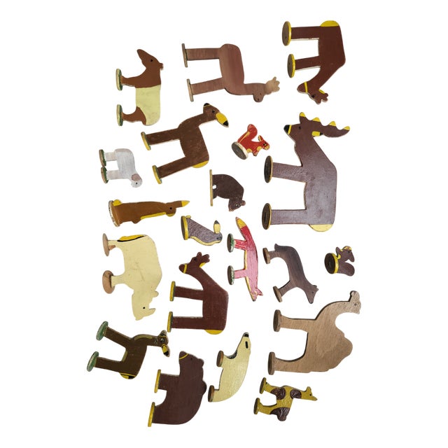 Vintage Wooden Folk Art Animals, 1950s, Set of 20 For Sale