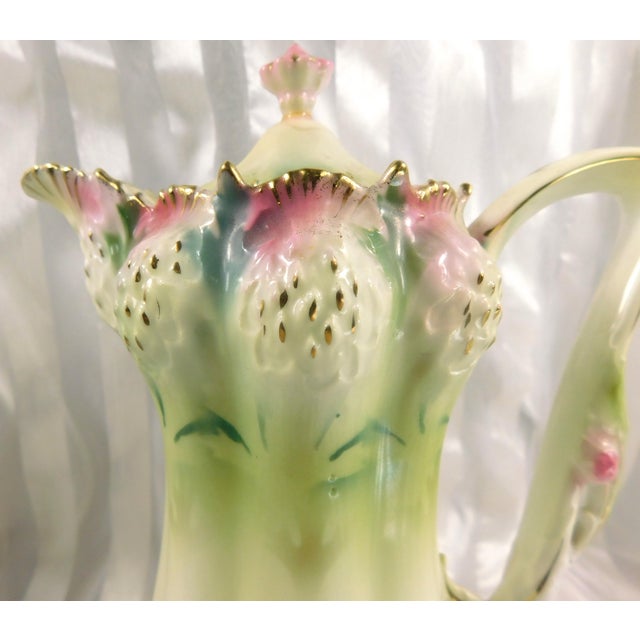 Contemporary 1940s Small Green and White Chocolate Pot With Matching Lid Signed Stelma For Sale - Image 3 of 10