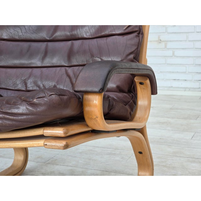 Wood Danish Leather and Bentwood Lounge Chair by Georg Thams for Bramin, 1970s For Sale - Image 7 of 18