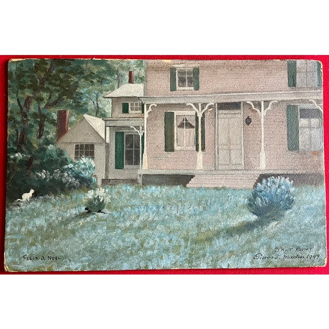 Green Pierre J. Martin (American - Hudson River Valley) Salt Point, New York Architectural Landscape Oil Painting of a Farm House With a Cat, Dated 1949 For Sale - Image 8 of 10