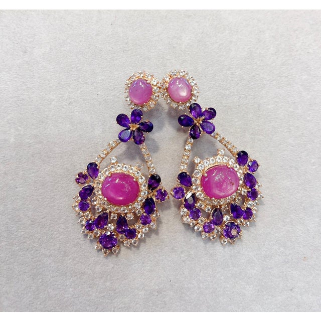 Traditional Bochic “Capri “Vintage Candy Drop Earrings- Ruby, Amethyst & Topaz 18K Gold & S For Sale - Image 3 of 9