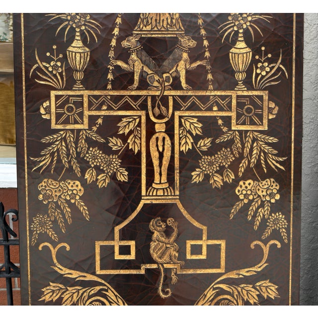 2000 - 2009 Pair of Huge Maitland Smith Neoclassical Gilded Lacquer Panels W Monkeys & Dogs For Sale - Image 5 of 7