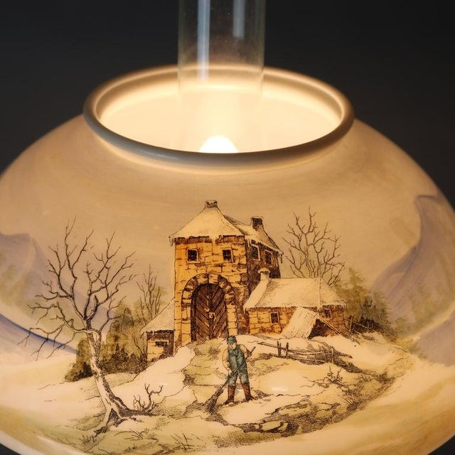 Arts & Crafts Antique Arts & Crafts Wrought Iron Table Lamp & Hand Painted Shade, C1910 For Sale - Image 3 of 15