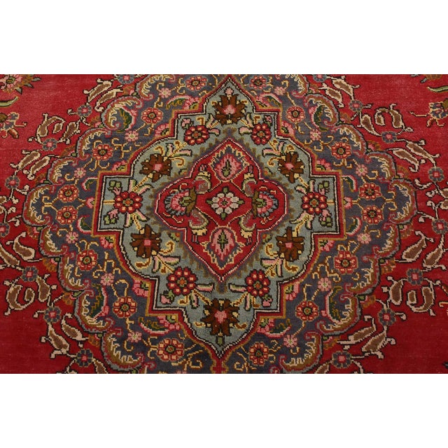Tabriz Rug 9’5” X 12’7” Red Wool Traditional Hand-Knotted Oriental Carpet For Sale In Philadelphia - Image 6 of 15