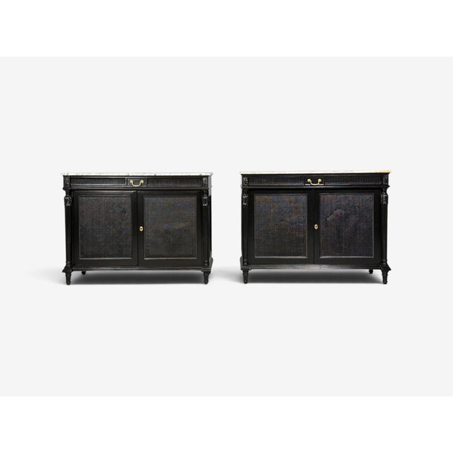 1940s Hollywood Regency Style, Buffets, Black Painted Wood, Marble, France, 1940s For Sale - Image 5 of 18