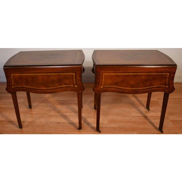 Wood 1920 Antique Pair of Columbia Regency Style Mahogany Pembroke Side / End Tables For Sale - Image 7 of 18