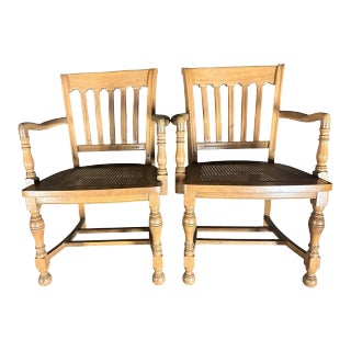 Cerused Walnut and Cane Chairs in a Mid 20th Century Spanish Style - a Pair For Sale