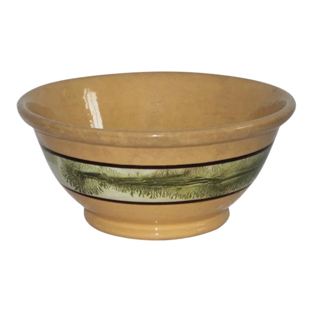 19thc Mocha Yellow Ware Seaweed Bowl For Sale