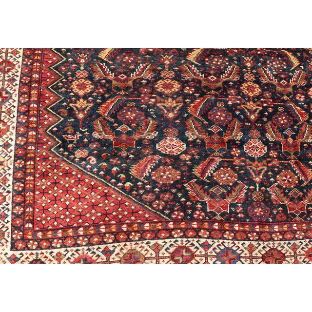 Red 19th Century Antique Persian Qashqai Rug 6' X 9'3" For Sale - Image 8 of 13