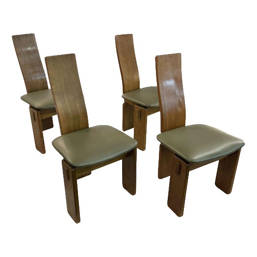 Vintage Sculptural High-Back Dining Chairs in Oak, 1970s, Set of 4 For Sale