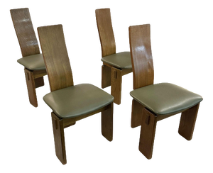 Vintage Sculptural High-Back Dining Chairs in Oak, 1970s, Set of 4