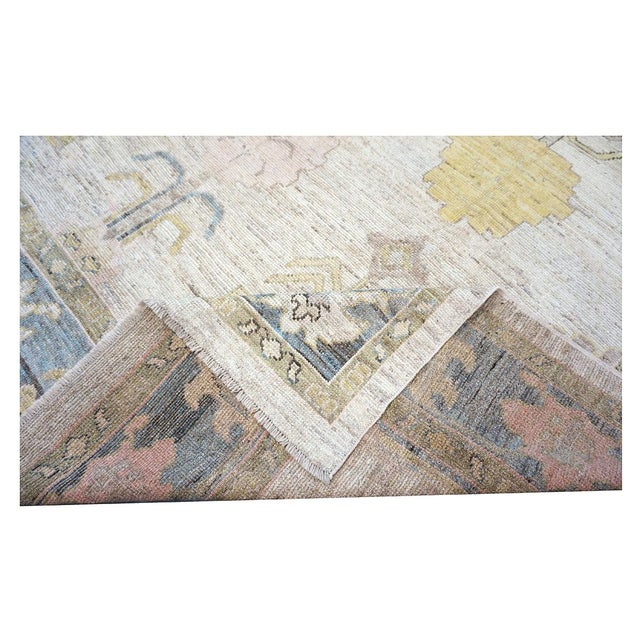 21st Century Turkish Oushak Wool 10x13 Ivory, Slate & Yellow Handmade Area Rug #1144125 For Sale - Image 14 of 15