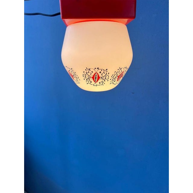 Vintage Opaline Glass Ceiling Lamp with Orange Ceiling Cap from Thabur For Sale - Image 4 of 11