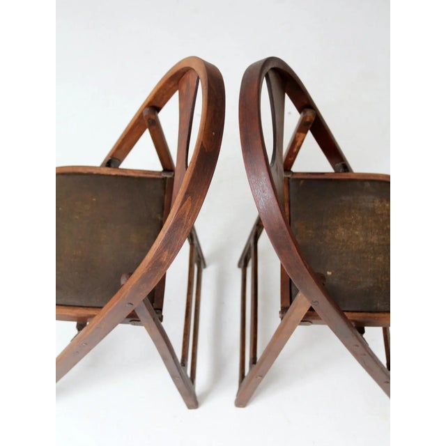Wood Antique Wooden Folding Chairs Pair For Sale - Image 7 of 13