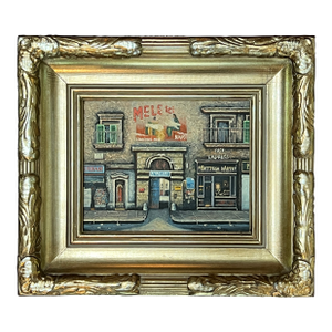 Vintage Paris Storefronts Original Oil Painting, Framed