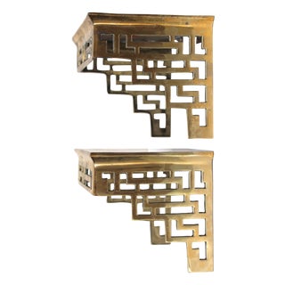 Asian Style Brass Shelves - A Pair For Sale