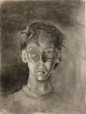 1970’s Original Large Charcoal Portrait Drawing Young Man