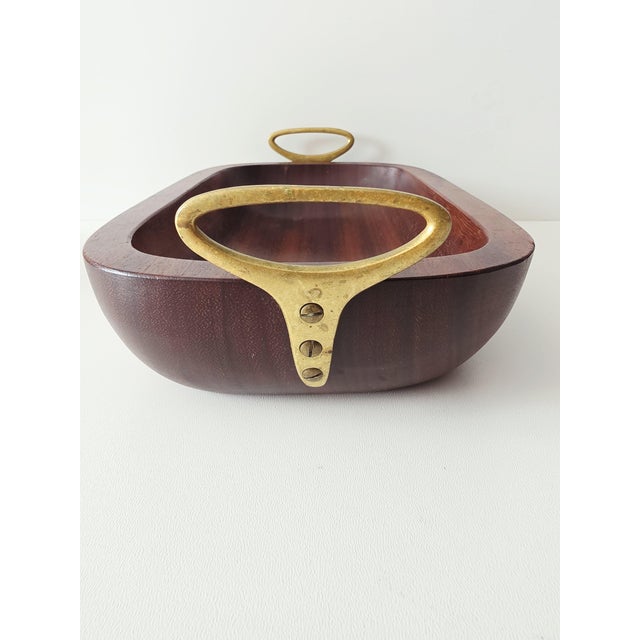 1950s Large Vintage Wooden Fruit Bowl with Brass Handles by Carl Auböck, 1950s For Sale - Image 5 of 18